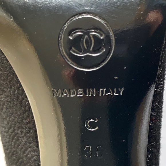 CHANEL BLACK FABRIC PUMPS CUTE CC LOGO HEELS mules leather slip on in slides - Picture 9 of 11